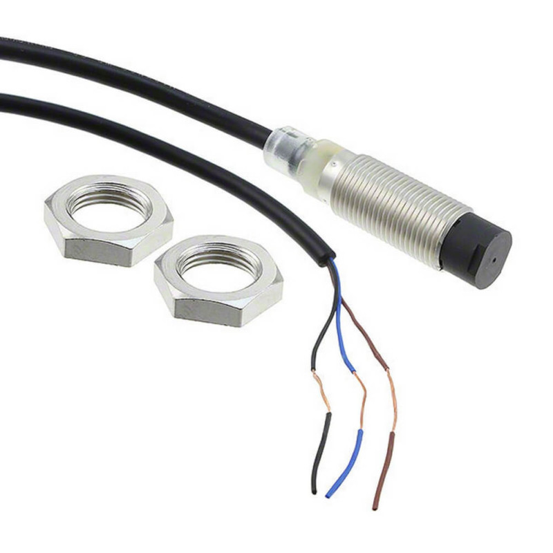 Omron E2B-M12KN08-WP-C1 ,Ebat M12x45mm,Ölçüm 8mm,Çıkış NPN-NO,Besleme 10v..30vdc,3-Kablo,Endüktif Metal Sensör