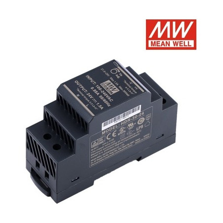 Meanwell HDR-30-24 ,Besleme 110v..220vac,Çıkış 24vdc 1.5 Amper,Güç 30w,Ray Tip,Smps,Güç Kaynağı