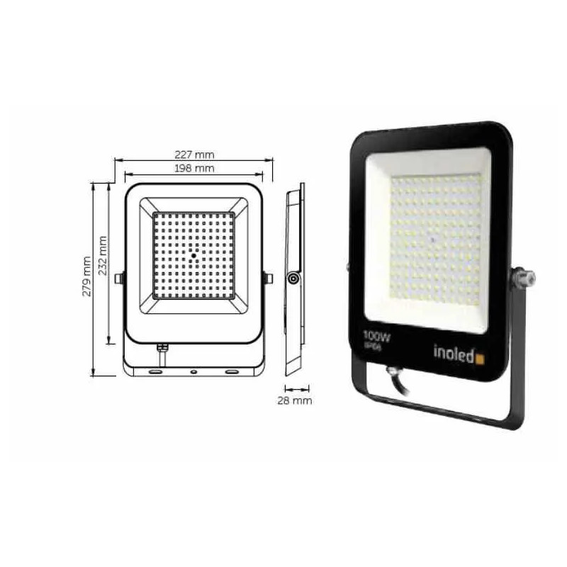 İnoled 7210-01 ,Besleme 220vac 100w,Beyaz 6500K,Led Projektör