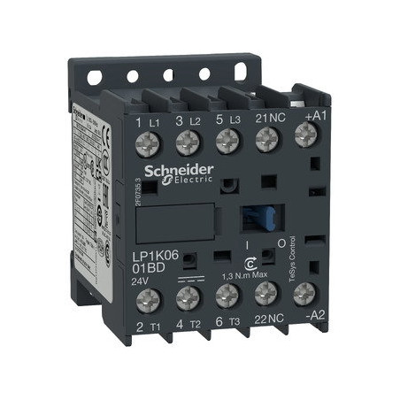 Schneider LP1K0601BD ,Bobin 24vdc,Güç 2.2kw 6 Amper,Kontak-3P 1K,Mini Kontaktör