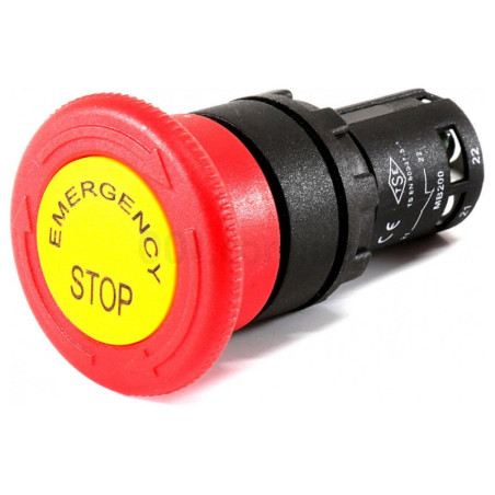 Emas MB200EE ,Montaj 22mm,Kontak 1K,Etiketli,Acil Kalıcı,Kompakt M22 Buton