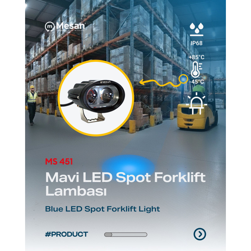 Mesan MS451.9-80VDC ,Besleme 9v..80vdc,ForkLift Mavi Spot Lamba
