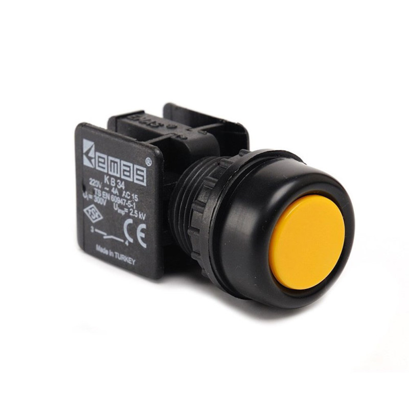 Emas KB34RS ,Montaj 22mm,Kontak-1A,Etanj,Sarı Yaylı,M22 Buton