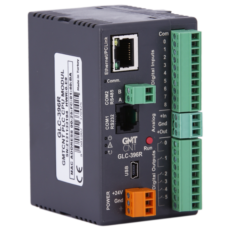Gmtcnt GLC-396R ,24vdc,Giriş 9-Dijital 1-Analog,Çıkış 6-Röle 1-Analog,Ethernet,Plc Cpu Modül