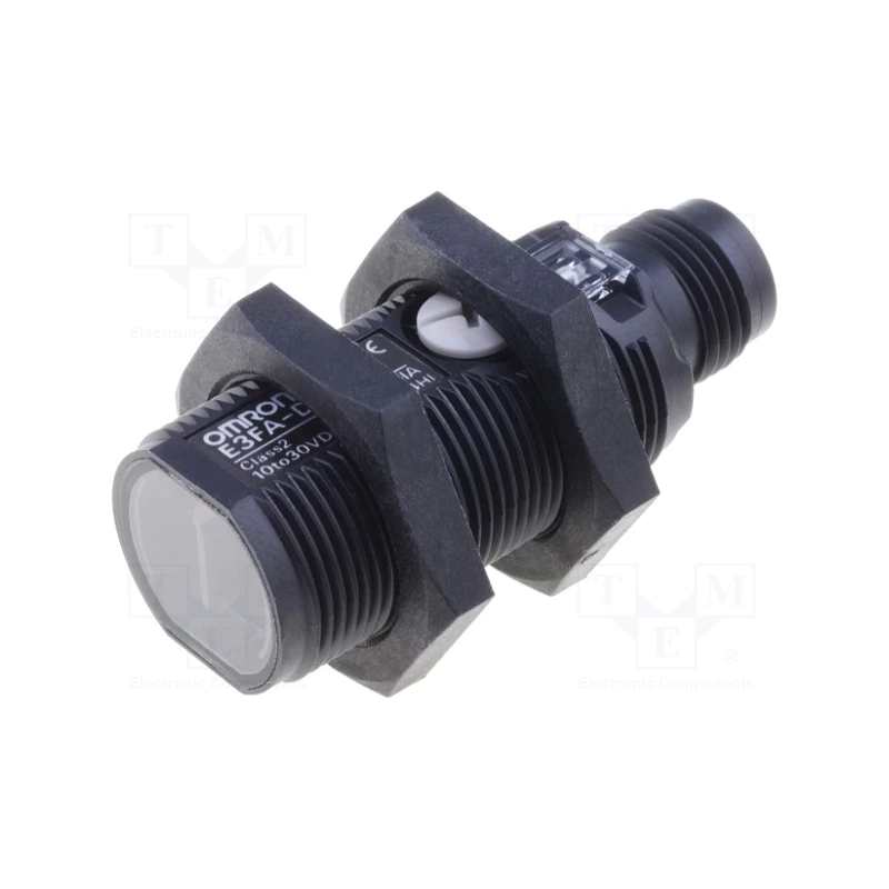 Omron E3FA-DP22 ,Ebat M18x45mm,Ölçüm 1..30cm,Çıkış PNP-NO NC,Besleme 10v..30vdc,Soket M12 4pin,Cisim Fotosel
