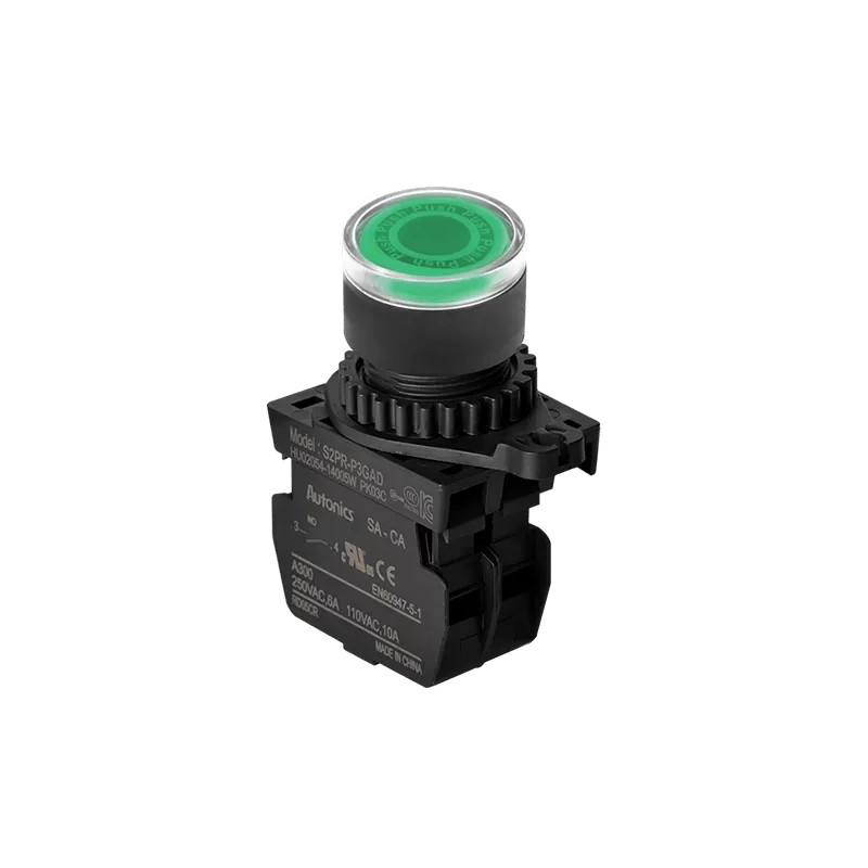 Autonics S2PR-P3GADM ,Montaj 22mm,Kontak 1A,Yeşil-24v Yaylı,M22 Buton