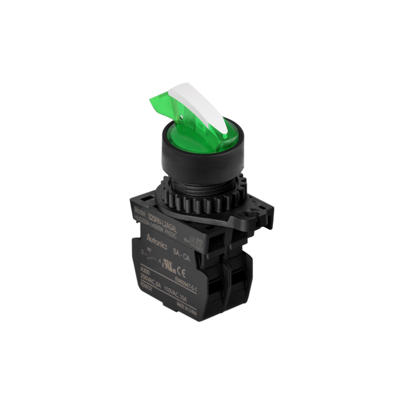 Autonics S2SRN-L3AGALM ,Montaj 22mm,2-Konum Kontak-1A,Yeşil-220v Kalıcı,M22 Anahtar