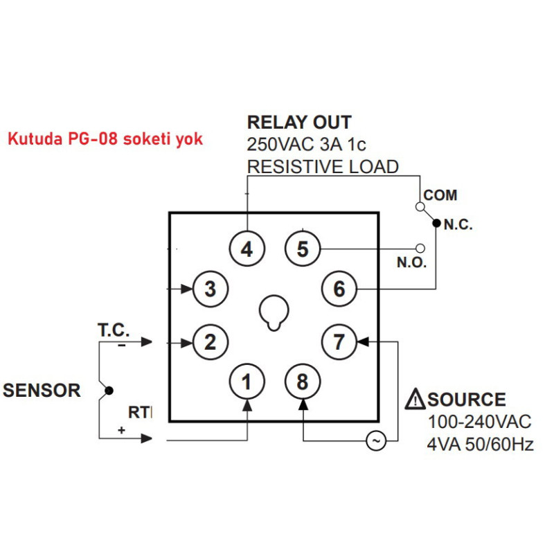 Autonics TAS-B4RJ2C ,Ebat 48x48mm,Besleme 110v..220vac,Yuvarlak-8-Pin,Sensör TC-J,Çıkış Kontak-1A1K,Isı Kontrol Termostat