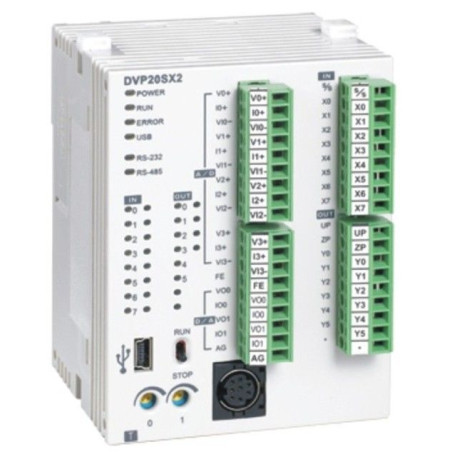Delta DVP20SX211T ,Besleme 24vdc,Giriş 8-Dijital 4-Analog,Çıkış 12-NPN,Plc Cpu Modül