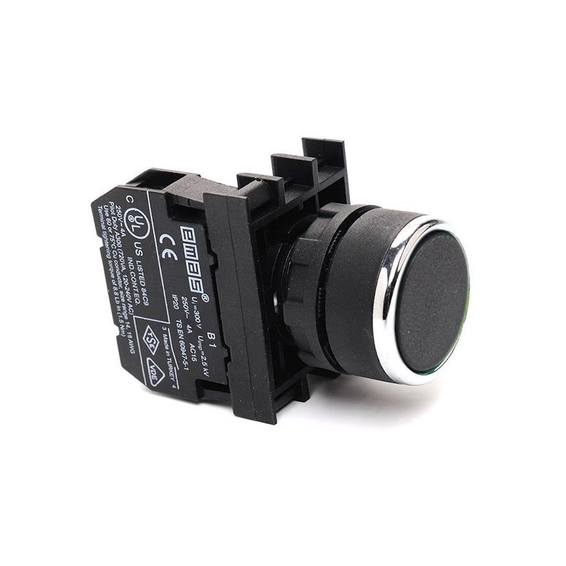Emas B100DH ,Montaj 22mm,Kontak-1A,Siyah Yaylı,M22 Buton