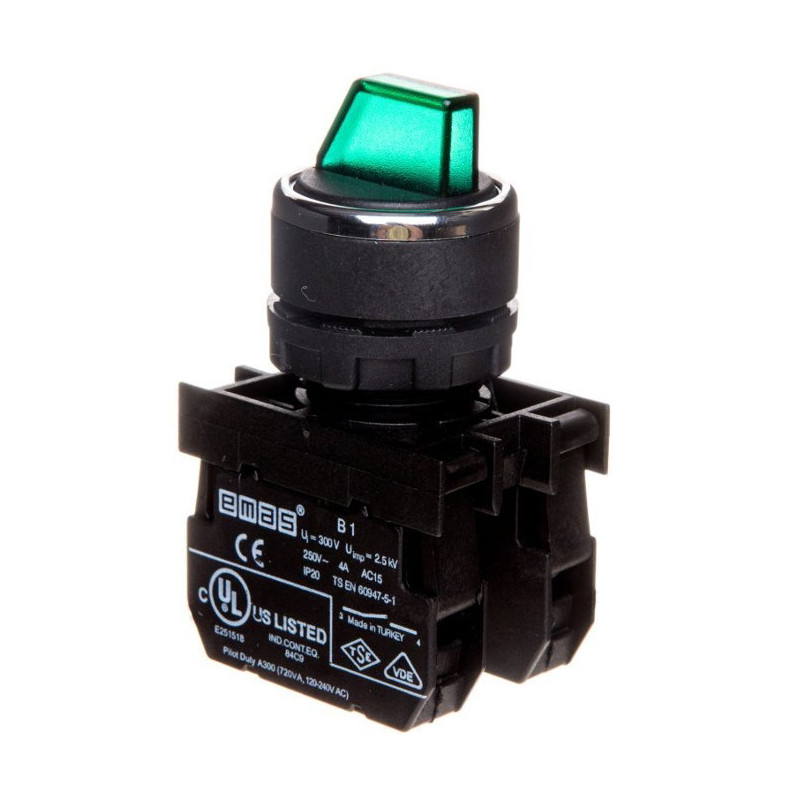 Emas B101SL30Y ,Montaj 22mm,3-Konum Kontak-2A,Yeşil Kalıcı,M22 Anahtar
