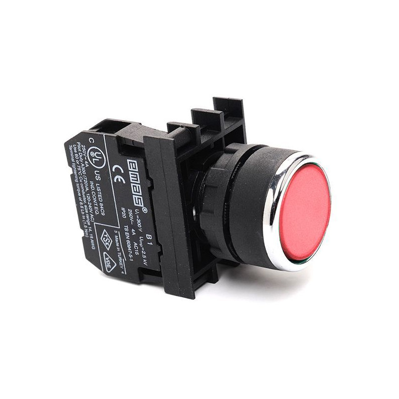 Emas B200DK ,Montaj 22mm,Kontak-1K,Kırmızı Yaylı,M22 Buton