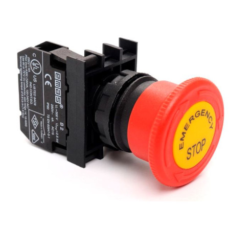 Emas B200EE ,Montaj 22mm,Kontak 1K,Etiketli,Acil Kalıcı,M22 Buton