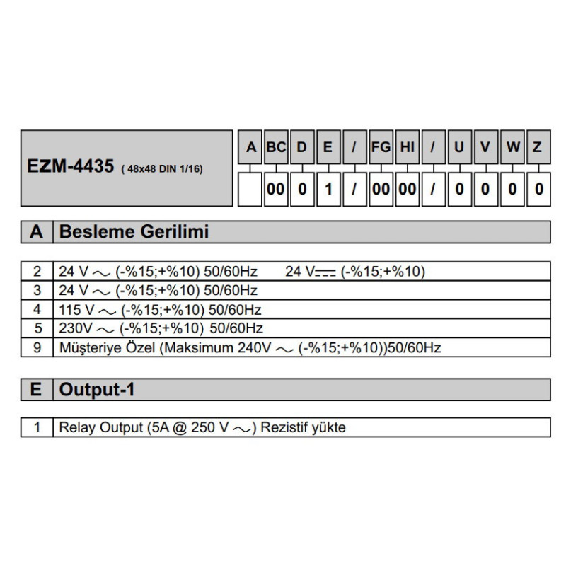 Emko EZM-3735.50001 0707 1000 ,Ebat 77x35mm,Besleme 220vac,Çıkış Kontak-1A1K,Zaman Röle