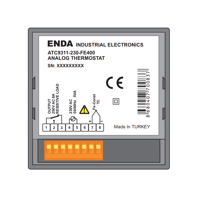 Enda ATC9311-230-FE400 ,Ebat 96x96mm,Besleme 220vac,Sensör TC-J,Çıkış Kontak-1A1K,Isı Kontrol Termostat