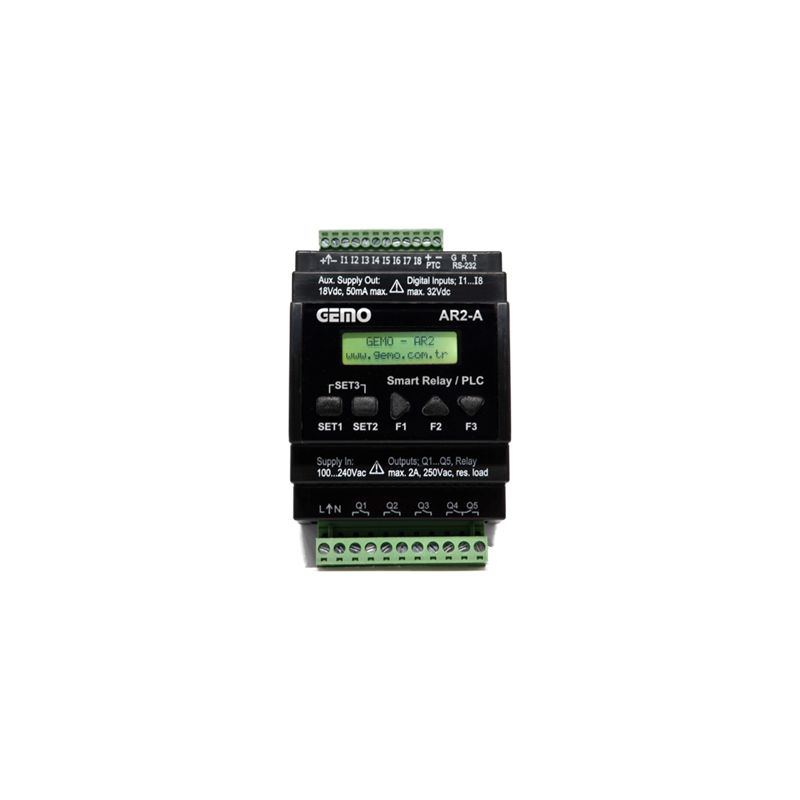 Gemo AR2-A-230VAC-8D-RTC ,Besleme 110v..220vacc,Giriş 8-Dijital,Çıkış 5-Kontak,RTC,Plc Cpu Modül