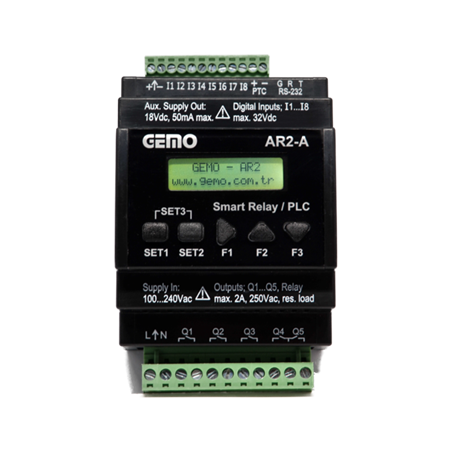 Gemo AR2-A-230VAC-8D-RTC ,Besleme 110v..220vacc,Giriş 8-Dijital,Çıkış 5-Kontak,RTC,Plc Cpu Modül