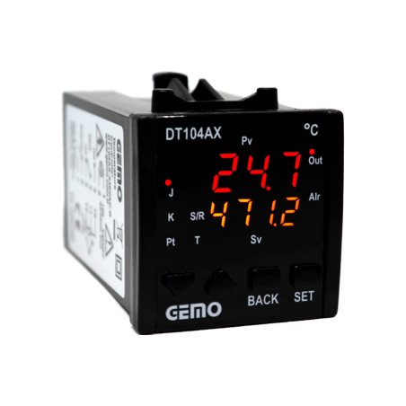 Gemo DT104AX-230VAC-S ,Ebat 48x48mm,Besleme 110v..220vac,Sensör PT100 TC,Çıkış Ssr,Isı Kontrol Termostat