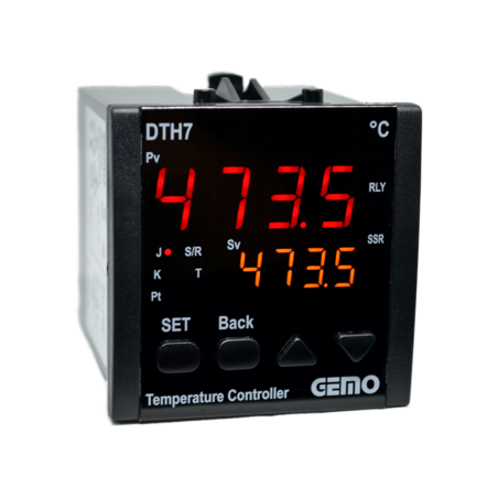 Gemo DTH7-24V ,Ebat 72x72mm,Besleme 24vac dc,Sensör PT100 TC,Çıkış Kontak Ssr,Isı Kontrol Termostat