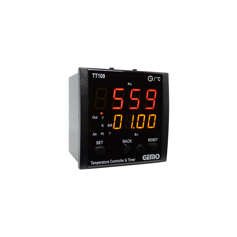 Gemo TT109A-230VAC-R ,Ebat 96x96mm,Besleme 110v..220vac,Çıkış Kontak-2A2K,Zamanlı Isı Kontrol