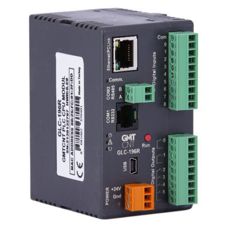 GmtCnt GLC-196R ,24vdc,Giriş 9-Dijital 1-Analog,Çıkış 6-Röle 1-Analog,Ethernet,Plc Cpu Modül