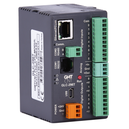GmtCnt GLC-296T ,Besleme 24vdc,Giriş 9-Dijital 1-Analog,Çıkış 6-PNP 1-Analog,Ethernet,Plc Cpu Modül