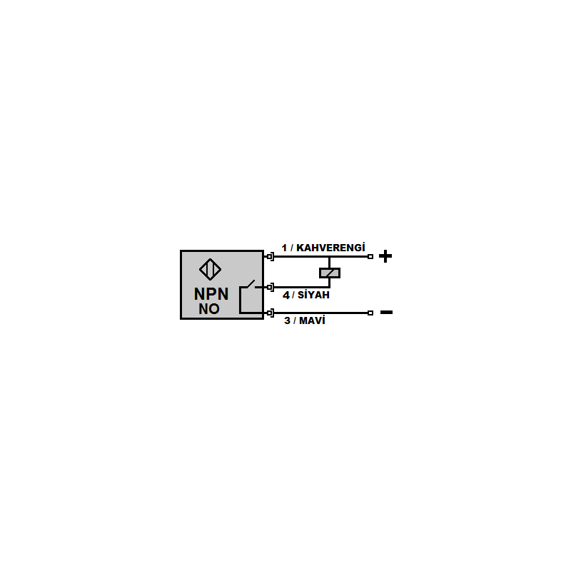 Lanbao LR08TBN04DNOY ,Ebat M8x45mm,Ölçüm 4mm,Çıkış NPN-NO,Besleme 10v..30vdc,3-Kablo,Endüktif Metal Sensör