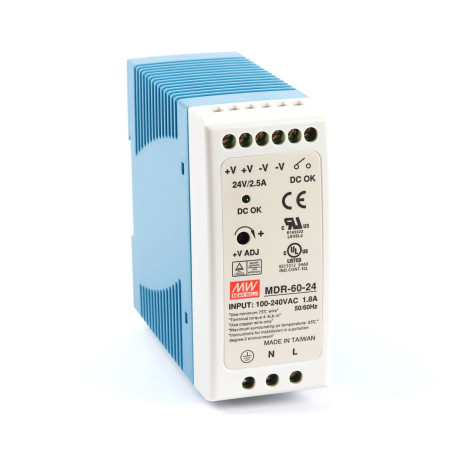 Meanwell MDR-60-5 ,Besleme 110v..220vac,Çıkış 5vdc 10 Amper,Güç,20w,Ray Tip,Smps,Güç Kaynağı