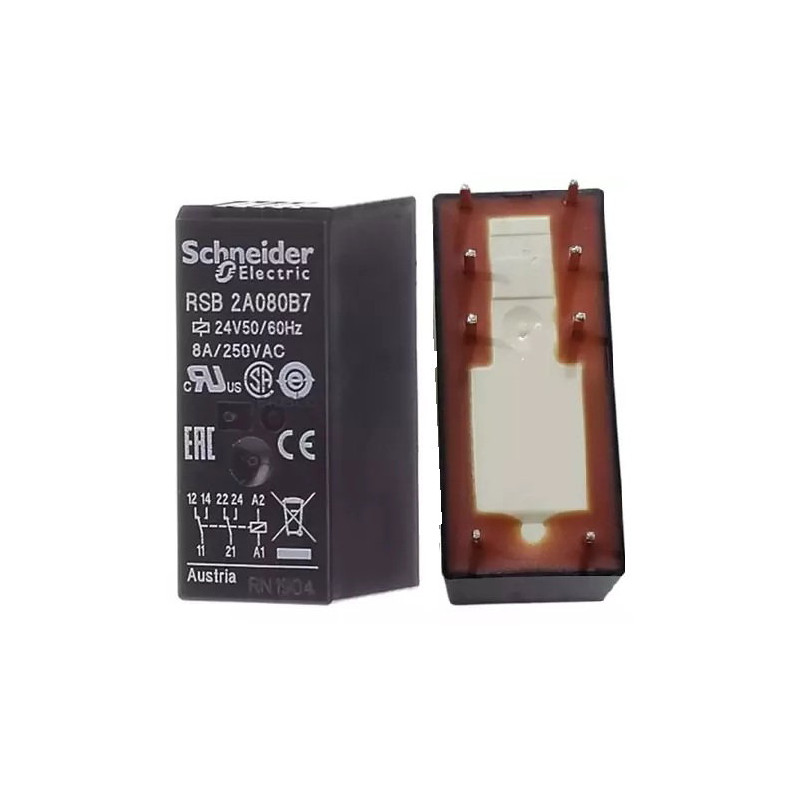 Schneider RSB2A080B7 ,Bobin 24vac,Kontak 2A2K 8 Amper,İnce-8pin,Röle