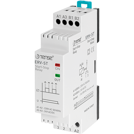 Tense ERV-ST ,Ray Dın,Besleme 24v..220vac dc,Kontak 1A1K,Start-Stop Röle