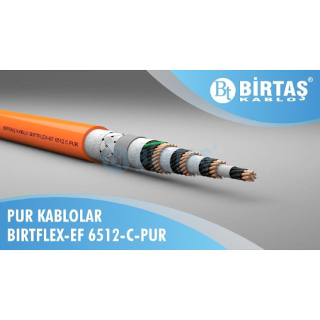 Birtaş EF6512-CPUR-12x0.50 ,Kesit 0.50mm ,12-Damar Çok Telli,Blendajlı Örgülü,Ağırşart Hareketli,1mt PUR Kablo