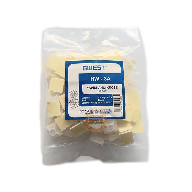 Gwest HW-3A ,Ebat 19x19x4mm,100-adet,Beyaz Yapışkanlı Kroşe
