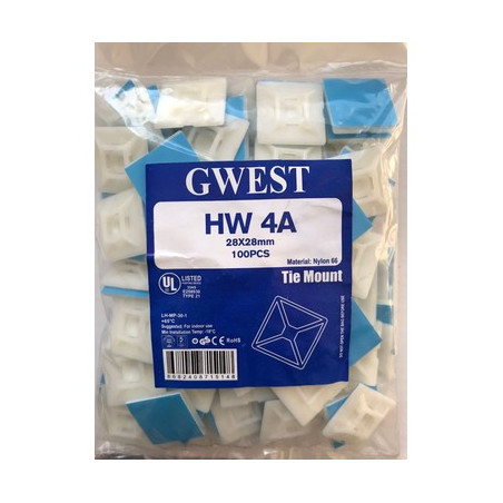 Gwest HW-4A ,Ebat 28x28x4mm,100-adet,Beyaz Yapışkanlı Kroşe
