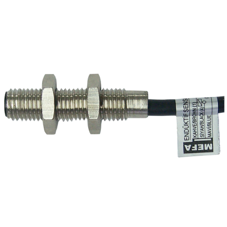 Mefa MM-S08L-YA ,Ebat M8x38mm,Ölçüm 20mm,Çıkış AC-DC-NO,Besleme 24v..220vac dc,Led,2-Kablo 2mt,Manyetik Sensör