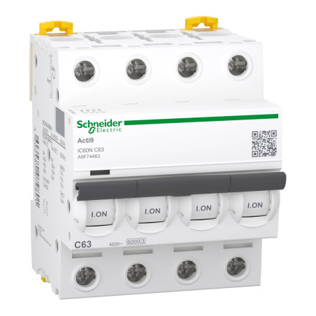 Schneider A9F74463 ,IC60N 6kA,4-Faz 4x63a,C-Tip,63 Amper,Otomatik Sigorta