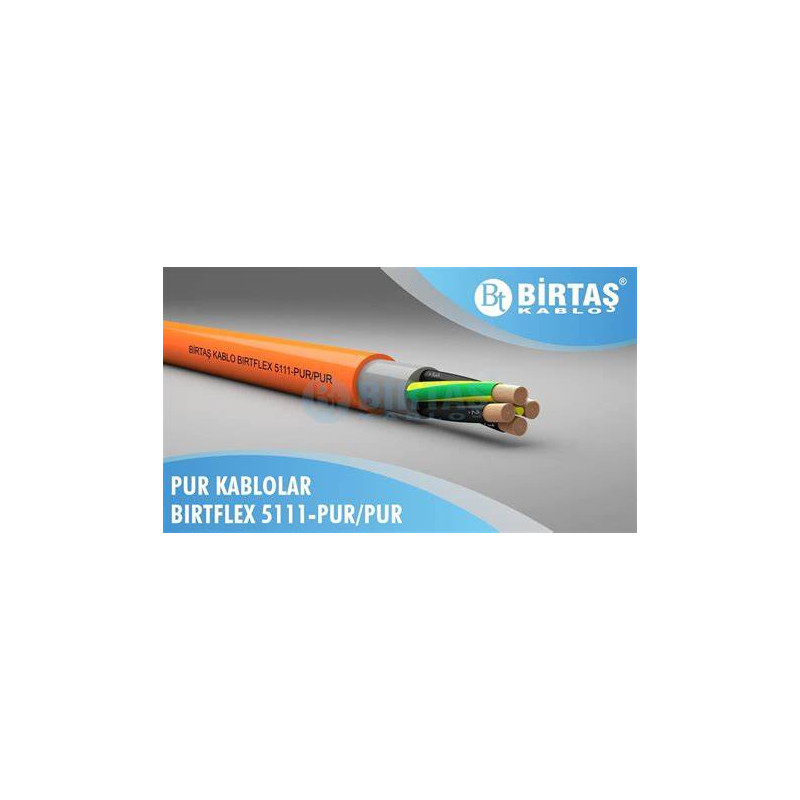 Birtaş EF5111-PUR-2x1.5 ,Kesit 1.5mm ,2-Damar Çok Telli,Standart,Hareketli PUR Kablo