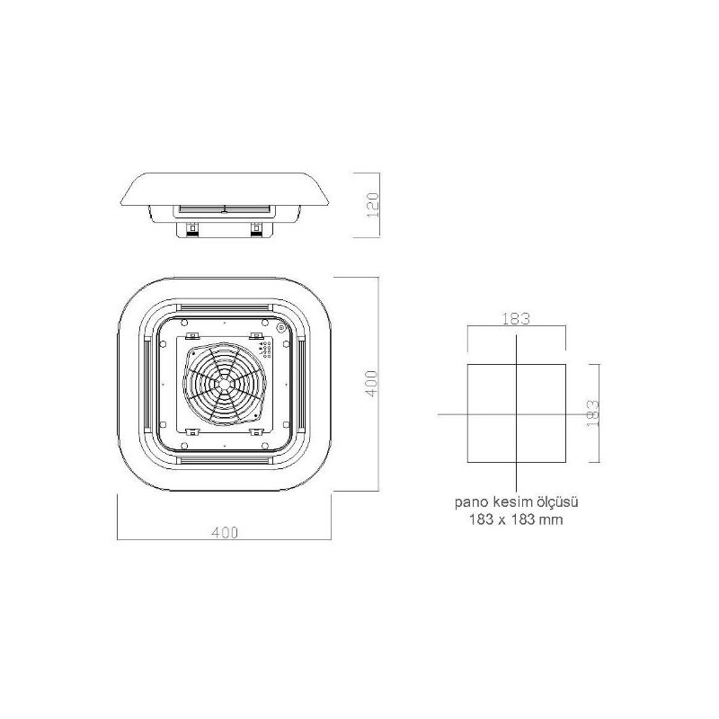 Eurowest EÇF-6000 ,Ebat 220x71mm,Besleme 220vac 0.44A 85W,Hava 570-Cfm,2-Kablo,Tepe Çatı Fan2
