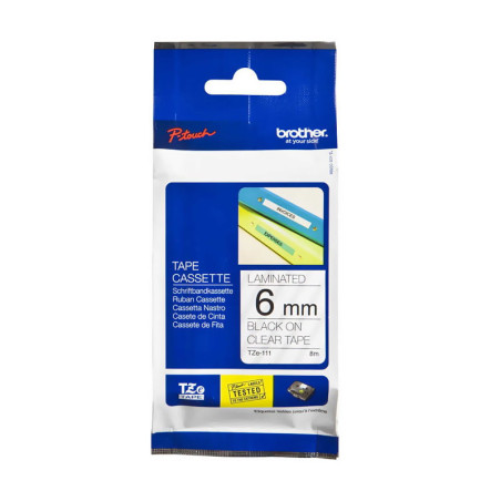 Brother AZe-111,Genişlik 6mm,Boy 8mt,PT Model,Şeffaf Etiket
