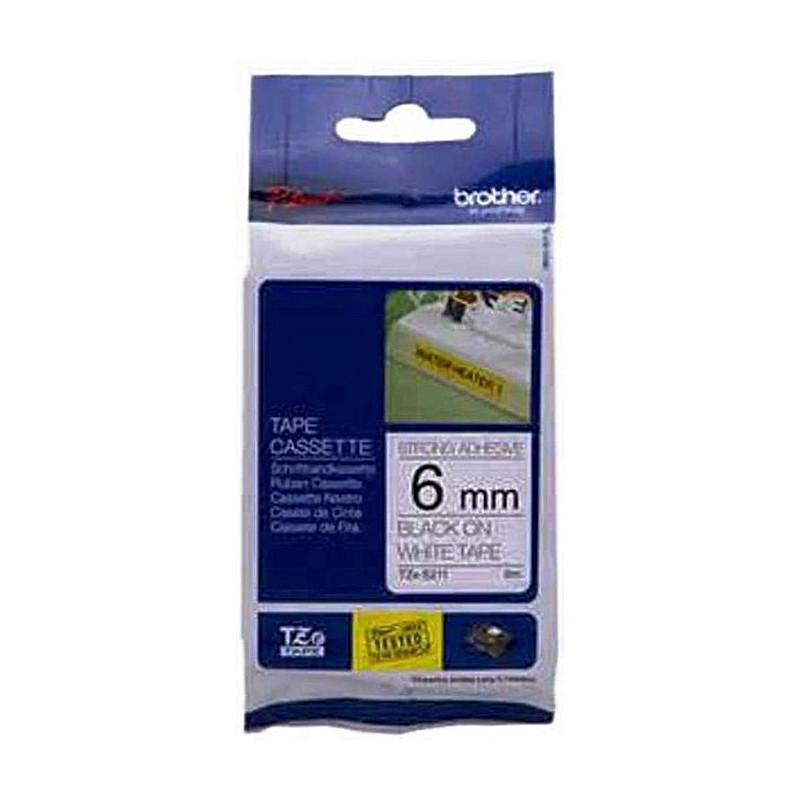 Brother AZe-211,Genişlik 6mm,Boy 8mt,PT Model,Beyaz Etiket