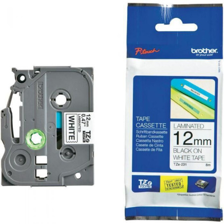 Brother AZe-231,Genişlik 12mm,Boy 8mt,PT Model,Beyaz,Etiket