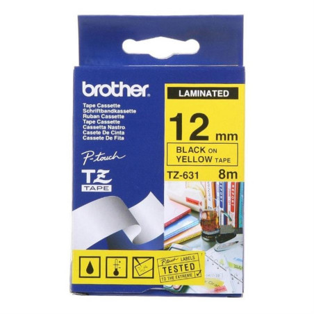 Brother AZe-631,Genişlik 12mm,Boy 8mt,PT Model,Sarı Etiket