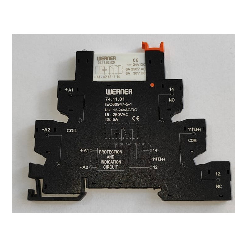 Werner 24.11.02.024 74.11.01 ,Bobin 24vac dc,Kontak 1A1K 6 Amper,Led,5-Pin,Vidalı,Slim Röle Takım