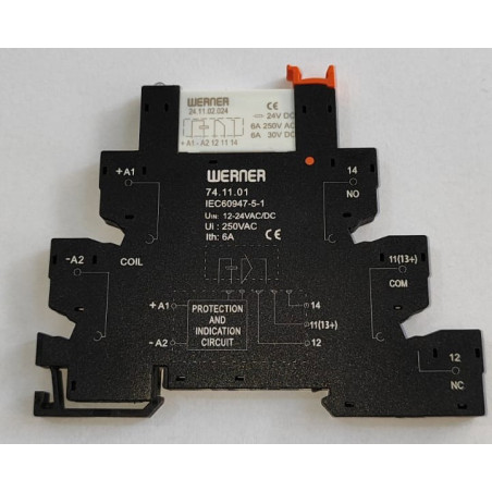 Werner 24.11.02.024 74.11.01 ,Bobin 24vac dc,Kontak 1A1K 6 Amper,Led,5-Pin,Vidalı,Slim Röle Takım
