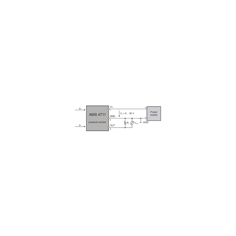 Analogmicro,AMS4711-0020-D ,Ölçüm 0..2kPa,Çıkış 0..5v,Besleme 12..24vdc,Fark Basınç Sensör Transmitter