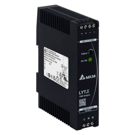 Delta DRL-24V75W1AZ ,Besleme 110v..220vac,Çıkış 24vdc 3.13 Amper,Güç 75w,Ray Tip,Smps,Güç Kaynağı