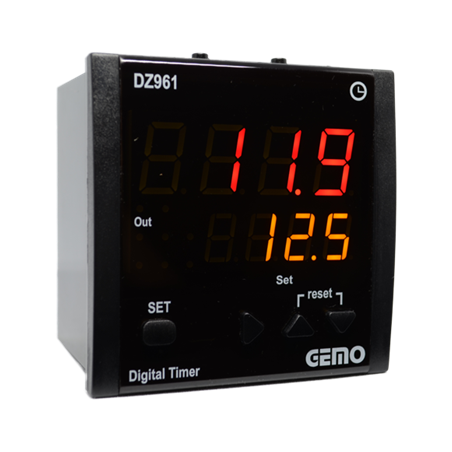 Gemo DZ961-230VAC ,Ebat 96x96mm,Besleme 110v..220vac,Kontak-1A1K,Reset Girişli,Zaman Röle