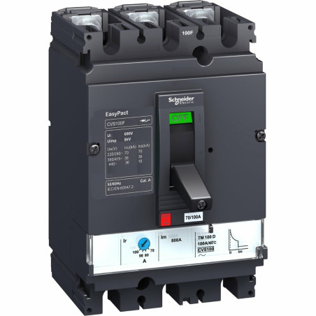 Schneider LV510337 ,EasyPact CVS100F,3-Faz 3-Kutup,100 Amper 36kA, 70 Ayarlı,Motor Termik Şalter Devre Kesici