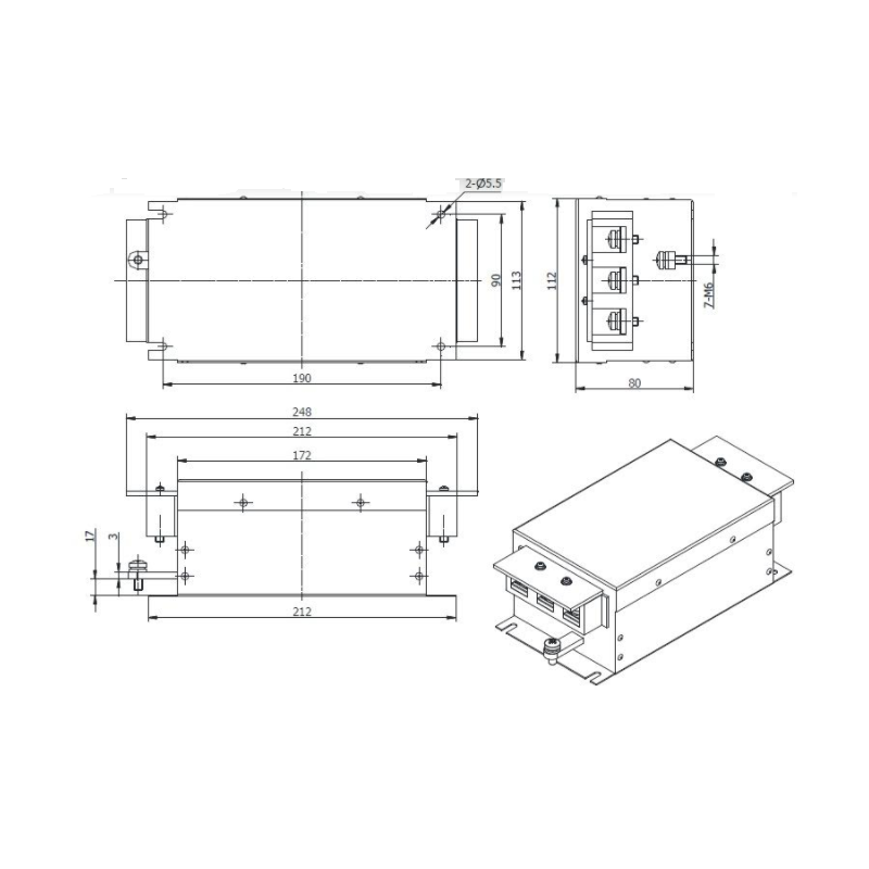 Aerodev DNF55-Y-3X40A ,Ebat 21x12cm,3-Faz,380vac 40 Amper,Emc Filtre