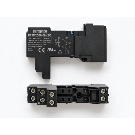 Emas RS2.M2CO.08V.S0 ,İnce-8pin,Vidalı,Ray,Röle Soket