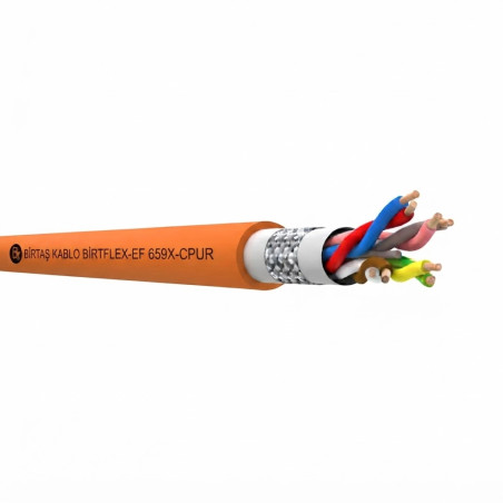 Birtaş EF659X-CPUR-5x0.25 ,Kesit 0.25mm ,5-Damar Çok Telli,Blendajlı Örgülü,Ağırşart Hareketli,1mt PUR Kablo